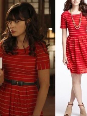 Bordeaux Red Striped Fit-and-Flare scallopped Dress Anthropologie